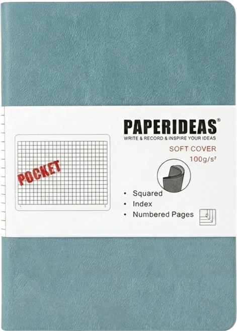 PAPERIDEAS A6 軟皮 188頁 方格, 霧藍, 1本