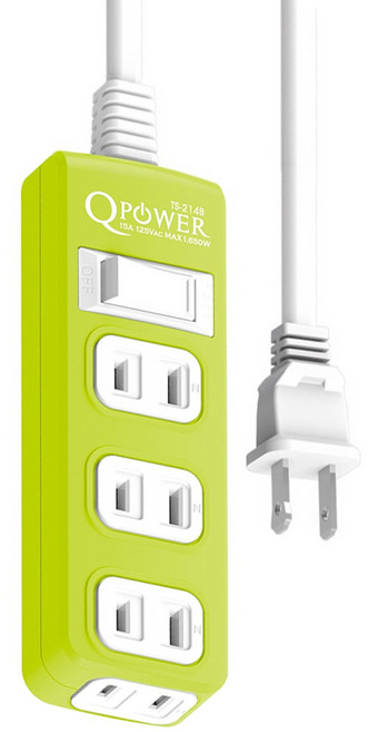 Tyson 太順電業 QPOWER 太超值 1切4座2P延長線插座 TS-214B, 1.2m, 萊姆色, 1條