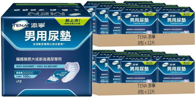 TENA 添寧 男用尿墊, Level1(23cm), 12片, 16包