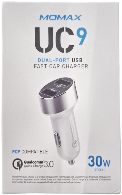 MOMAX 雙USB輸出汽車快速充電器, UC9W, 白色