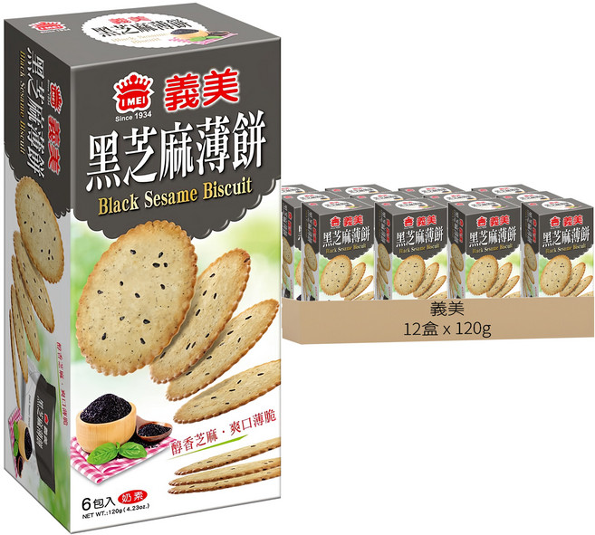 義美 黑芝麻薄餅, 120g, 12盒