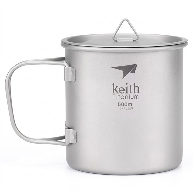 keith Titanium 鎧斯 鈦摺疊單層杯 附杯蓋 Ti3205 500ml, 銀色, 1個