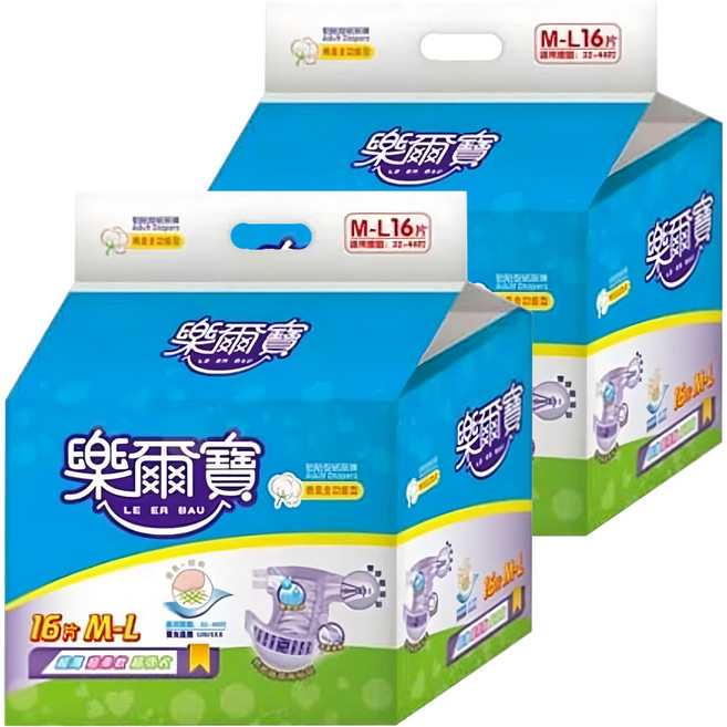 樂爾寶 黏貼型紙尿褲 棉柔全功能型 透氣乾爽 吸收量4-5次, M~L, 16片, 2包
