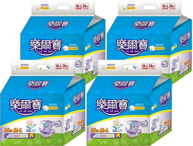 樂爾寶 黏貼型紙尿褲 棉柔全功能型 透氣乾爽 吸收量4-5次, M~L, 16片, 4包