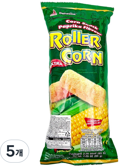 ROllER CORN 派粉特級玉米甜筒零食 紅椒風味, 65g, 5個