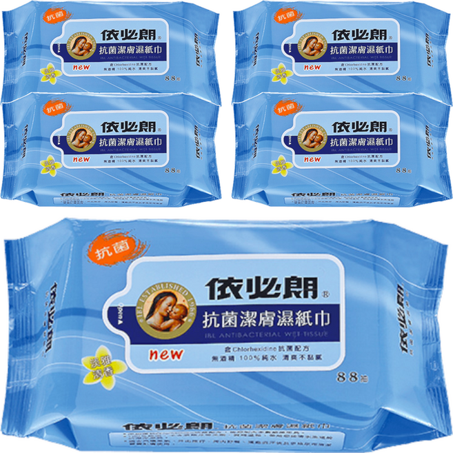 依必朗 抗菌超柔潔膚濕紙巾 淡雅清香, 1入, 5包