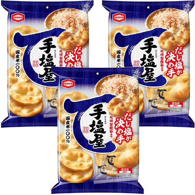 龜田製菓 手鹽屋 8枚手鹽屋米果, 107.2g, 3袋