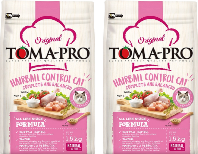 TOMA-PRO 優格 成幼貓 化毛高纖配方 乾飼料, 雞肉 + 米, 1.5kg, 2袋