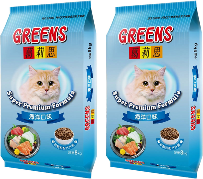 GREENS 葛莉思 貓飼料 海洋口味 8kg 添加脂肪酸 添加膳食纖維, 2袋