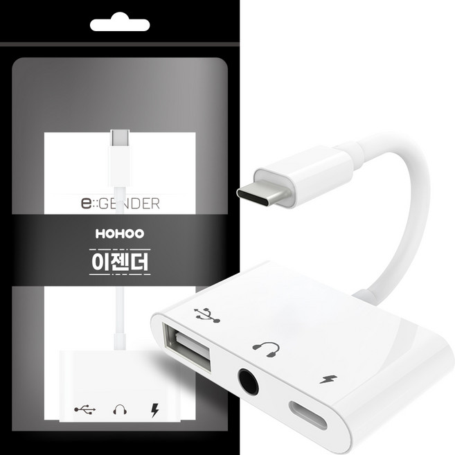 HOHOO 3合1 Type-C 音訊 OTG 充電轉接頭 017+ 3.5mm, 白色(HMG-C017P), 12cm, 1個