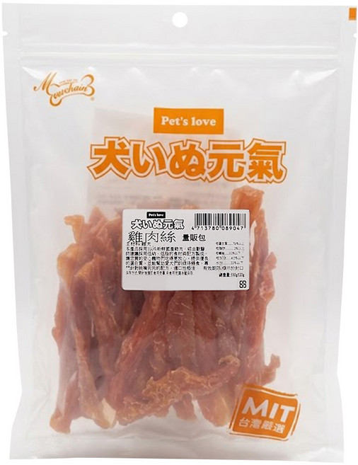 Pet's love 元氣犬 零食量販包, 雞肉絲, 380g, 1包