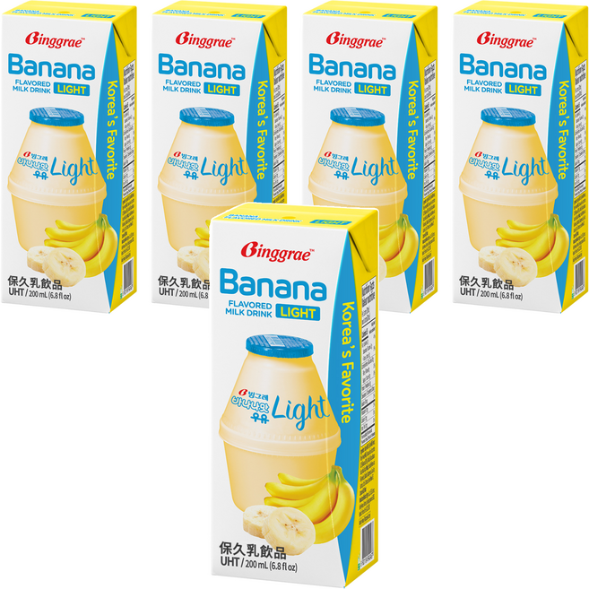 Binggrae Banana Flavored Milk 香蕉牛奶 保久乳飲品, 200ml, 5個