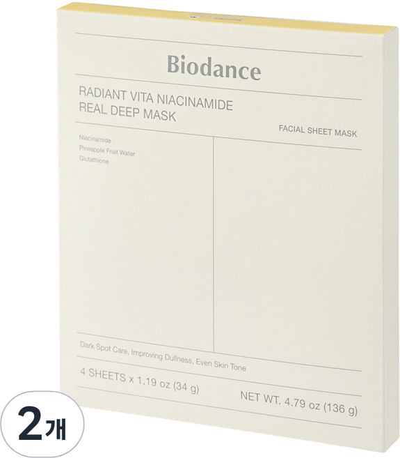 Biodance 光采維他菸鹼醯胺Real深層面膜, 2盒, 4片
