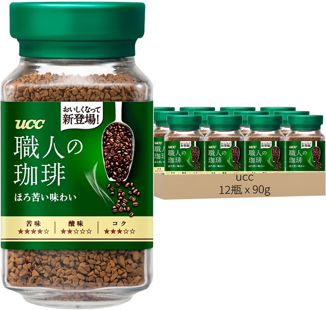 ucc 職人的珈琲 職人苦味即溶咖啡, 90g, 1入, 12瓶