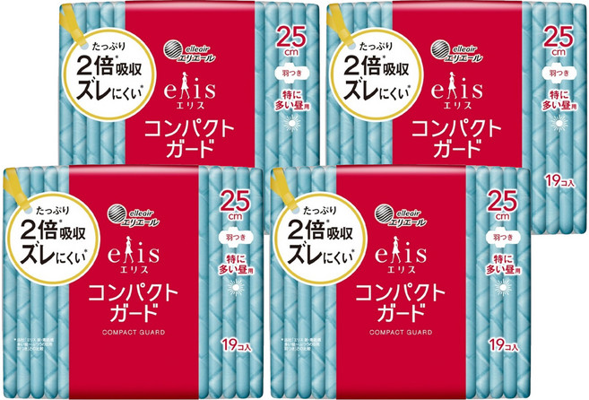 elleair 艾黎艾爾 elis 愛麗思 極致薄衛生棉 護翼型, 日用量多安心(25cm), 19片, 4包