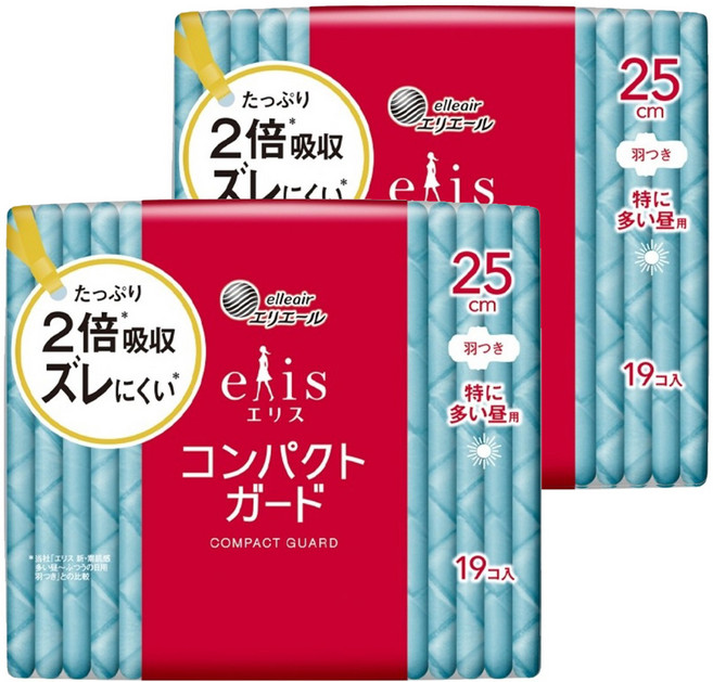 elleair 艾黎艾爾 elis 愛麗思 極致薄衛生棉 護翼型, 日用量多安心(25cm), 19片, 2包