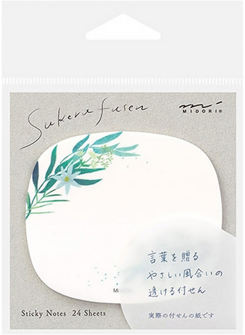 日本 MIDORI 半透明花紋便條貼 19082, 葉片, 1本, 24枚入