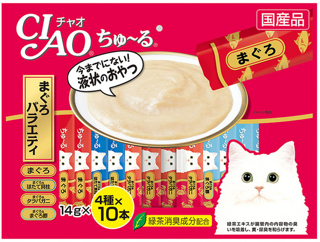 INABA CIAO 啾嚕 肉泥, 鮪魚&鮪魚 + 干貝&鮪魚 + 鱈場蟹&鮪魚 + 鮪魚片, 560g, 1袋