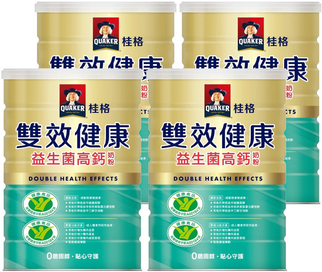 QUAKER 桂格 雙效健康益生菌高鈣奶粉, 750g, 4罐