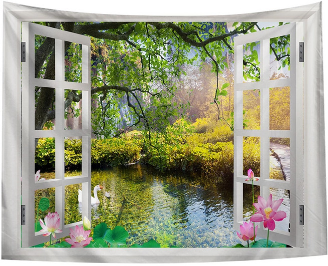 半島良品 北歐風裝飾掛件 掛布 窗景荷塘 橫款 150 x 130cm 50g 1個