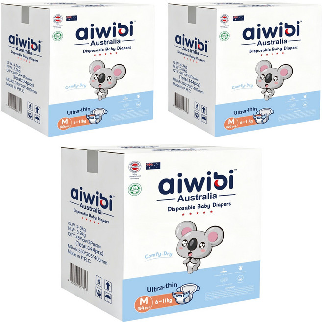aiwibi 愛薇彼 清新乾爽黏貼型紙尿褲 6~11kg, M, 432片
