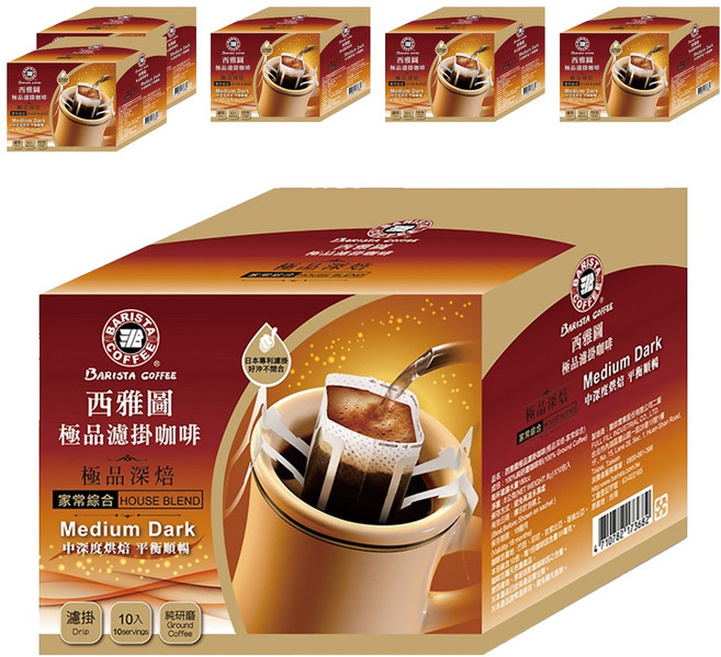 BARISTA COFFEE 西雅圖 極品濾掛咖啡 深焙家常綜合, 10包, 8g, 6盒