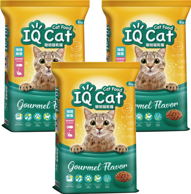 IQ Cat 聰明貓 成貓用 乾糧, 5kg, 3袋, 海陸總匯口味