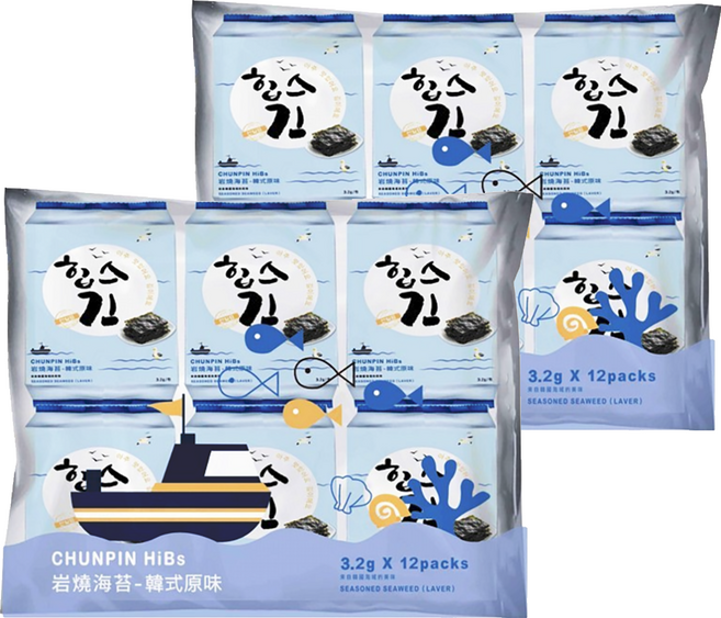 chun pin 雋品 岩燒海苔 原味 12包, 38.4g, 2袋