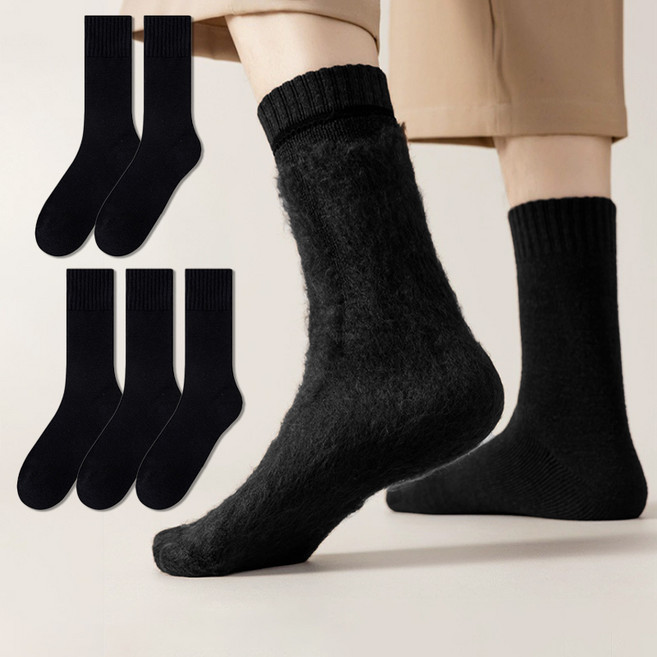Socks Panda 男士保暖絨毛拉絨防寒冬季中筒襪 5雙