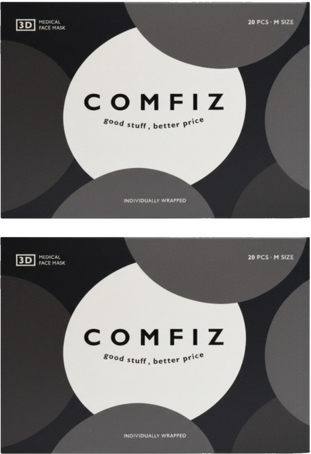 COMFIZ 康菲 成人立體醫療口罩 單片包裝 M, 沉穩黑, 20片, 2盒