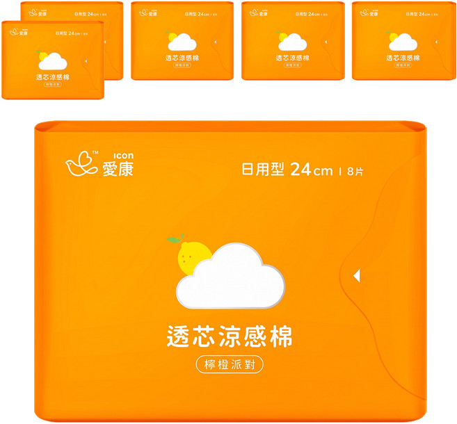 icon 愛康 透芯涼感衛生棉 檸橙派對 日用型, 24cm, 8片, 6包