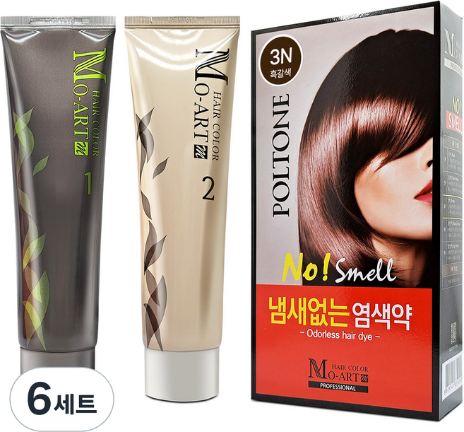 MO-ART 遮白髮染髮劑 1劑 + 2劑組合, 3N 黑棕色, 6套