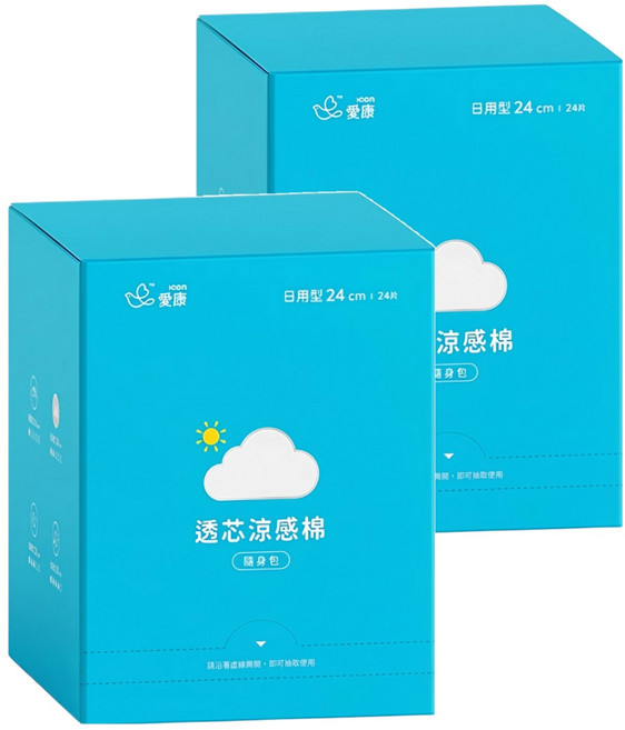 icon 愛康 透芯涼感衛生棉, 日用型(24cm), 24片, 2盒