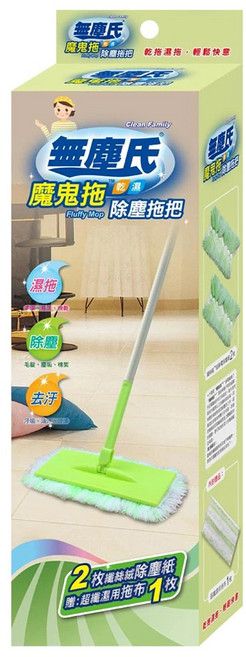 無塵氏 魔鬼超纖濕用拖布 拖把補充包2枚 + 除塵紙1枚, 1組