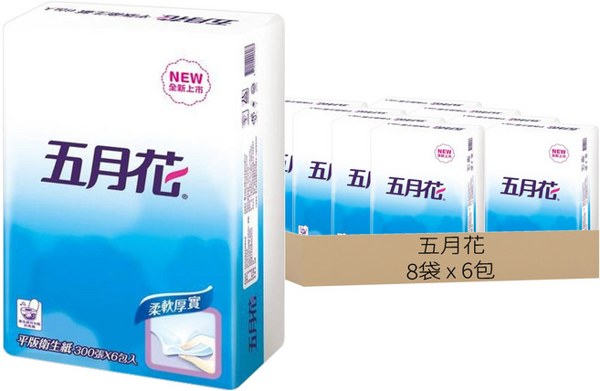 五月花 平版衛生紙 單層 300抽, 6包, 8袋