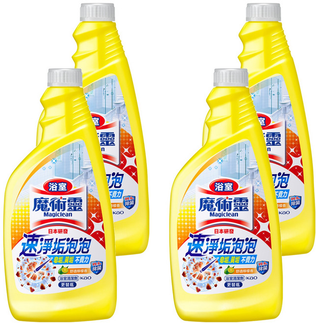 Kao 花王 Magiclean 魔術靈 台灣公司貨 浴室清潔劑 更替瓶 舒適檸檬, 500ml, 4瓶