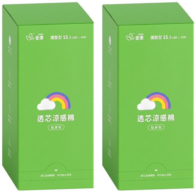 icon 愛康 透芯涼感衛生棉 隨身包, 護墊型 15.5cm, 60片, 2盒