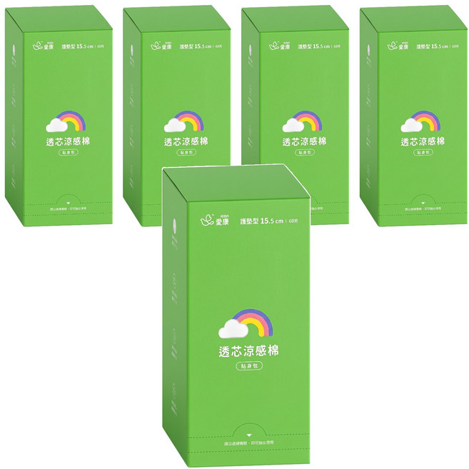 icon 愛康 透芯涼感衛生棉 隨身包, 護墊型 15.5cm, 60片, 5盒