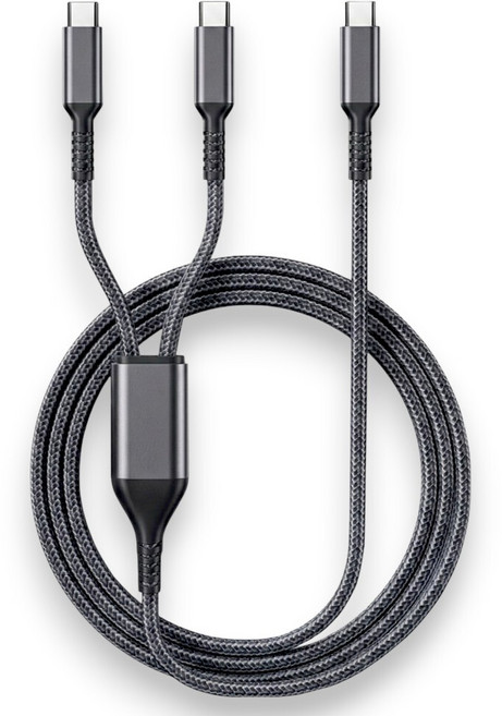小麥購物 Type-C-Type-C 一拖二雙頭Type-C快充數據線 100W L1365, 1個, 1.2m, 銀色