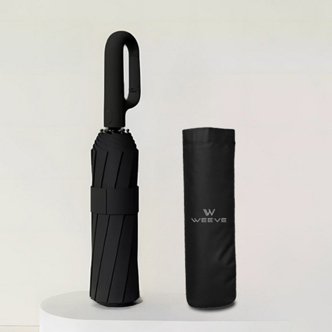 WEEVE 超大型堅固UV 99.9%防紫外線登山扣遮光三折自動長柄晴雨傘