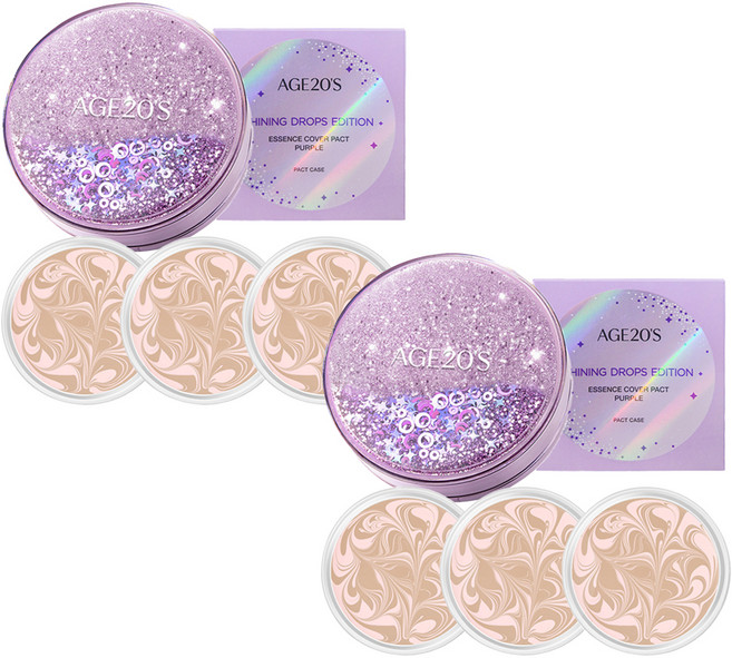 AGE20'S Shining Drops紫色精華遮瑕粉餅盒+替換芯 12.5g 3入組, 13 Pink Light Beige, 1組