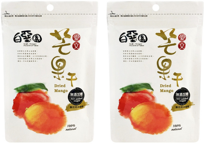 白堊園 100% 純天然無糖愛文芒果干, 100g, 2包
