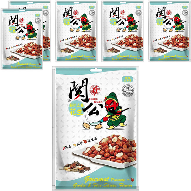 關公麻辣花生 蒜片五香花生, 100g, 6袋