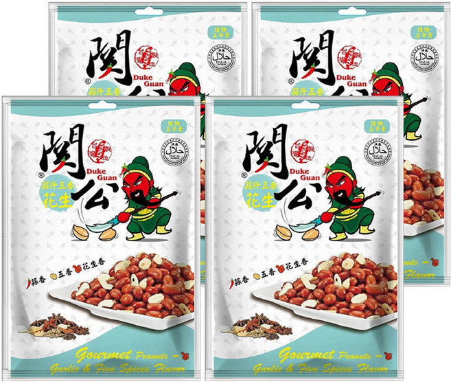 關公麻辣花生 蒜片五香花生, 100g, 4袋