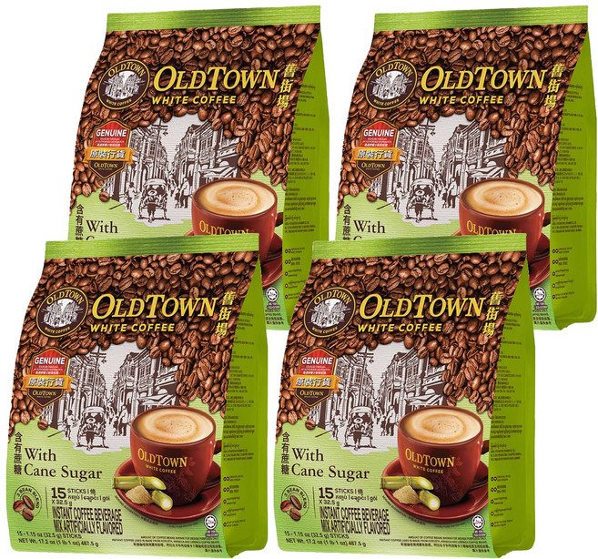 OLDTOWN WHITE COFFEE 舊街場白咖啡 3合1天然蔗糖白咖啡, 32.5g, 15條, 4袋