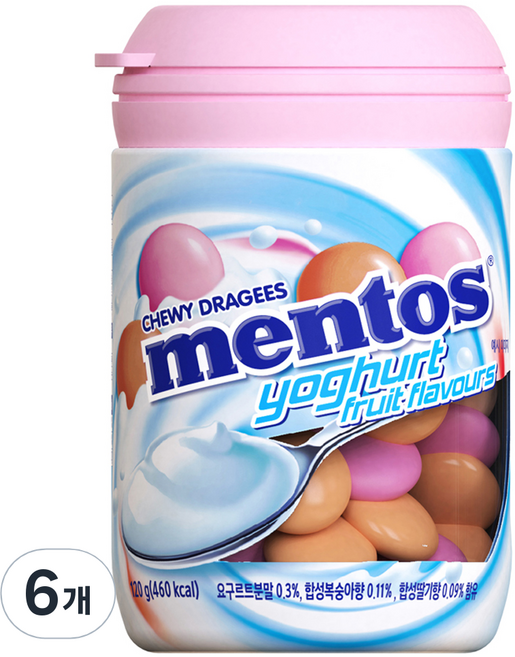 mentos 曼陀珠 優格口味瓶裝, 120g, 6個