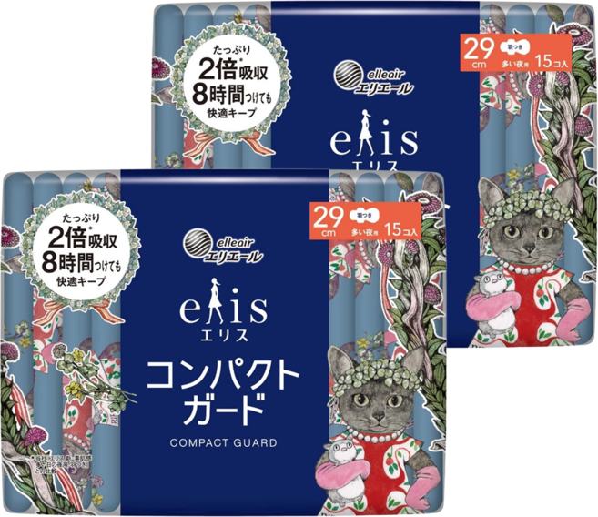 elleair 艾黎艾爾 elis 愛麗思 極致薄衛生棉 護翼型, 夜用量多型(29cm), 15片, 2包