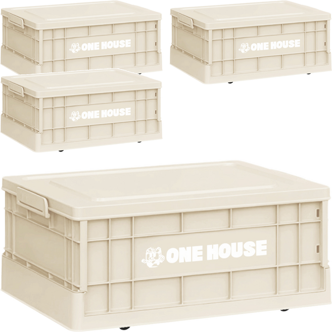 ONE HOUSE 23L 47寬藤原工業風折疊收納箱 矮款 OH-Q261-B, 奶白色, 4個