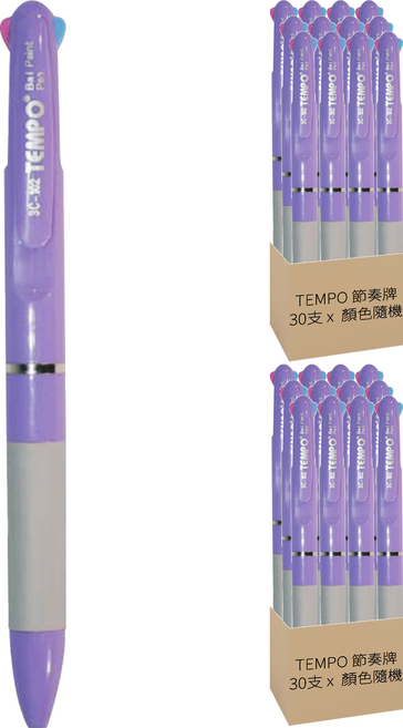 TEMPO 節奏牌 粉彩三色原子筆 顏色隨機, 綜合色, 60支