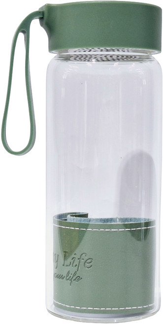玻璃皮套 耐熱水杯 附茶隔 綠色 480ml, 綠, 1個